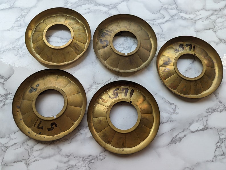 Vintage Brass Escutcheon // Medallion Design Round Brass Door Knob Backplate or Canopy, Scalloped Design Gold Metal More Available image 8