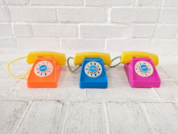 Vintage Toy Phone // Colorful Rotary Toy Phone Handi-craft Plastic