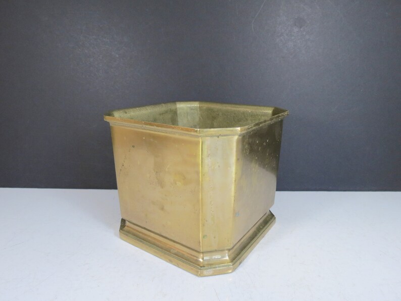 Indoor Gardening Planter Vase Succulent Holder Bowl Heavy Brass Planter Vintage Square Brass Flower Pot Rustic Tarnished Patina
