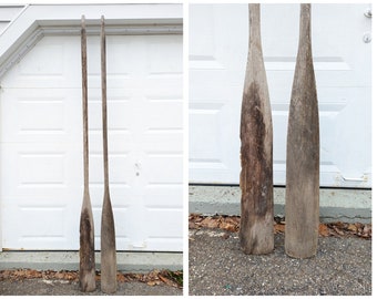 Vintage 90" Oars Pair // Large Weathered Wooden Paddles, Coastal Beach House Decor, Nautical Boating Wall Hanging, Camp Maine New England