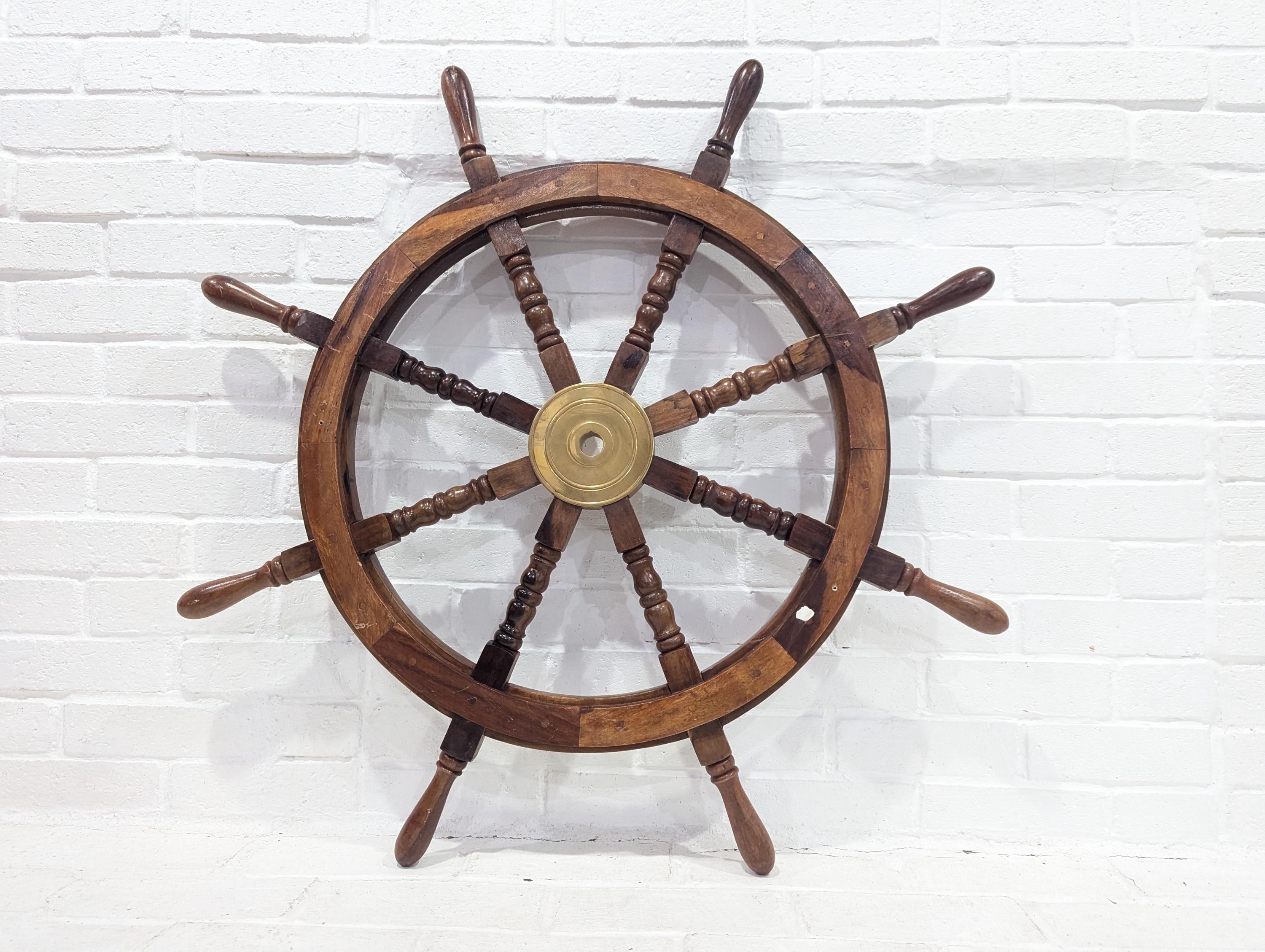 Brass Nautical Ship Wheel 36 Inch Antique Teak & Brass - Handmade