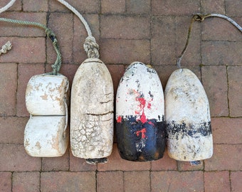 Vintage Buoy Lot // Maine Lobster Buoys, Nautical Beach House Decor, Lobstering Fishing Buoys, Retired Salvaged Black and White Painted