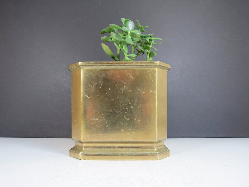 Indoor Gardening Planter Vase Succulent Holder Bowl Heavy Brass Planter Vintage Square Brass Flower Pot Rustic Tarnished Patina