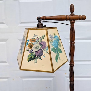 Vintage Floral Lampshade // P Oudart Englemann Lithograph Paper Lamp Shade, Bohemian Farmhouse Botanical Prints Six Panel AS-IS Faded