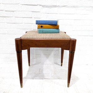 Mid Century Bench // Vintage Modern Wooden Bench Seat with Storage, 1960&#39;s Sewing Stool, Piano or Vanity Stool, Walnut Teak Finish Tapered