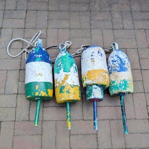 Vintage Buoys Lot // Maine Lobster Buoys, Nautical Beach House Decor, Lobstering Fishing Buoys, Retired Salvaged Colorful Painted Collection