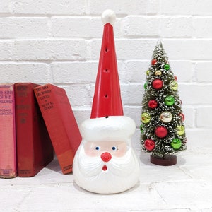 Santa Face Figurine // Vintage Porcelain Ceramic Santa Head Sculpture Candle Shade Cover, Christmas Tree Style Decoration Mid Century Modern
