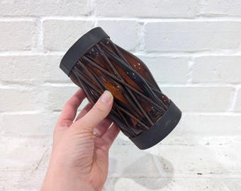 Vintage Blown Glass Light Shade // Caged Bubble Glass, Brown Amber Glass Shade, Pendant Light Cover -- No Hardware