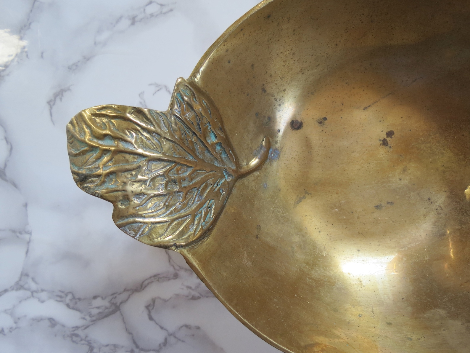 Vintage Brass Leaf Bowl // Ornate Leafy Handled Bowl Brass Etsy