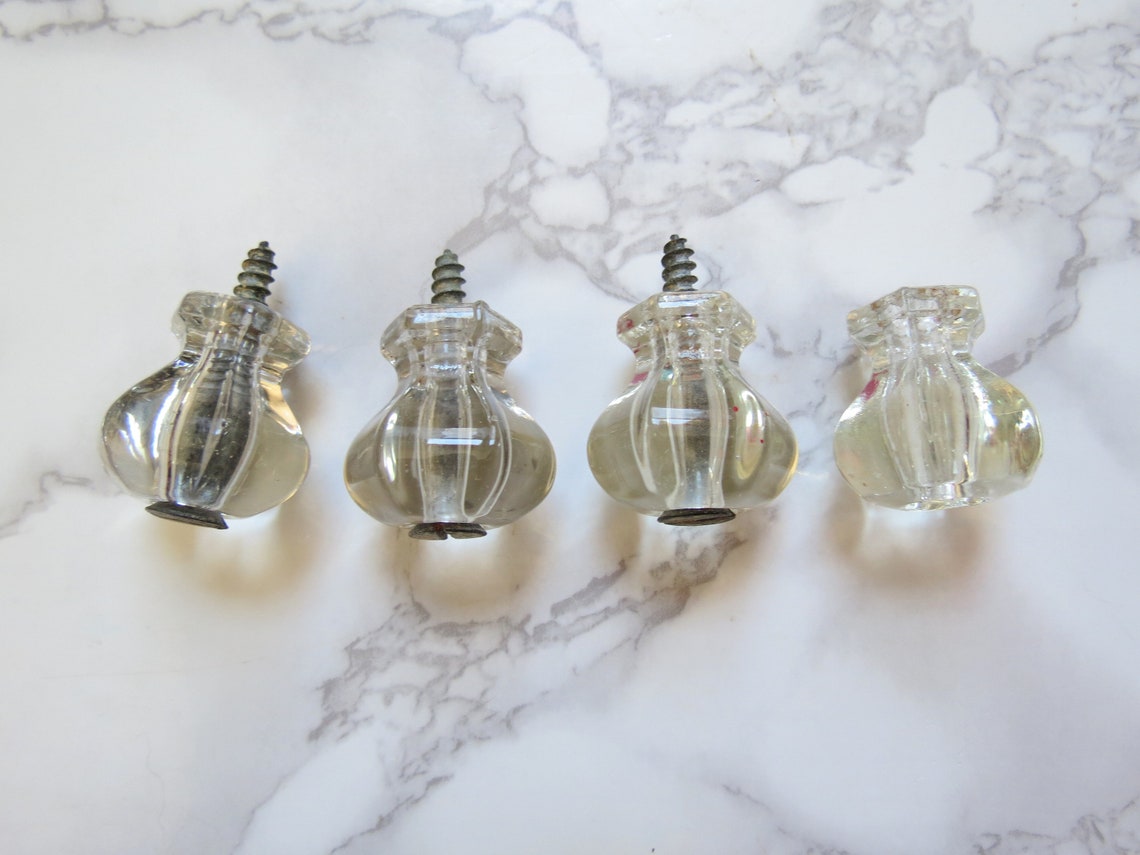 Antique Glass Drawer Pulls // Vintage Set of Four Etsy