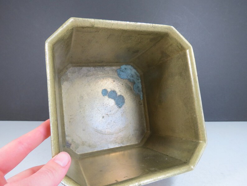 Indoor Gardening Planter Vase Succulent Holder Bowl Heavy Brass Planter Vintage Square Brass Flower Pot Rustic Tarnished Patina