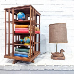 Vintage Revolving Bookcase // Spinning Wooden Bookshelf, Mission Arts and Crafts Design, Store Display, Curio Knickknack Cabinet, 4-Sided