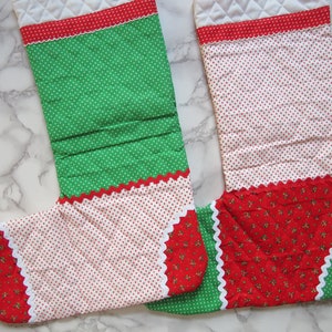 Parents' Stockings Pair // Vintage Mom and Dad Fabric Christmas Stocking Red Green White Kitsch Nostalgic Holiday Quilted Sewn 1970's 1980's image 10