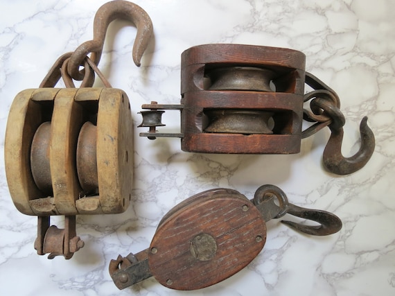 Metal Antique Style Wood Rope Pulley Display Hook Block Tackle Vintage Hardware Metal Antique Style Wood Rope Pulley Display Hook Block Tackle Vintage Hardware