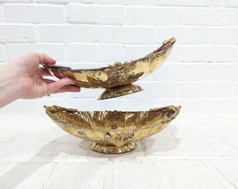 Rustic Brass Bowl // Vintage Brass Decorative Fruit Bowl Centerpiece, Farmhouse Basket, Pedestal Bowl Gold Metal Distressed, 2 Available