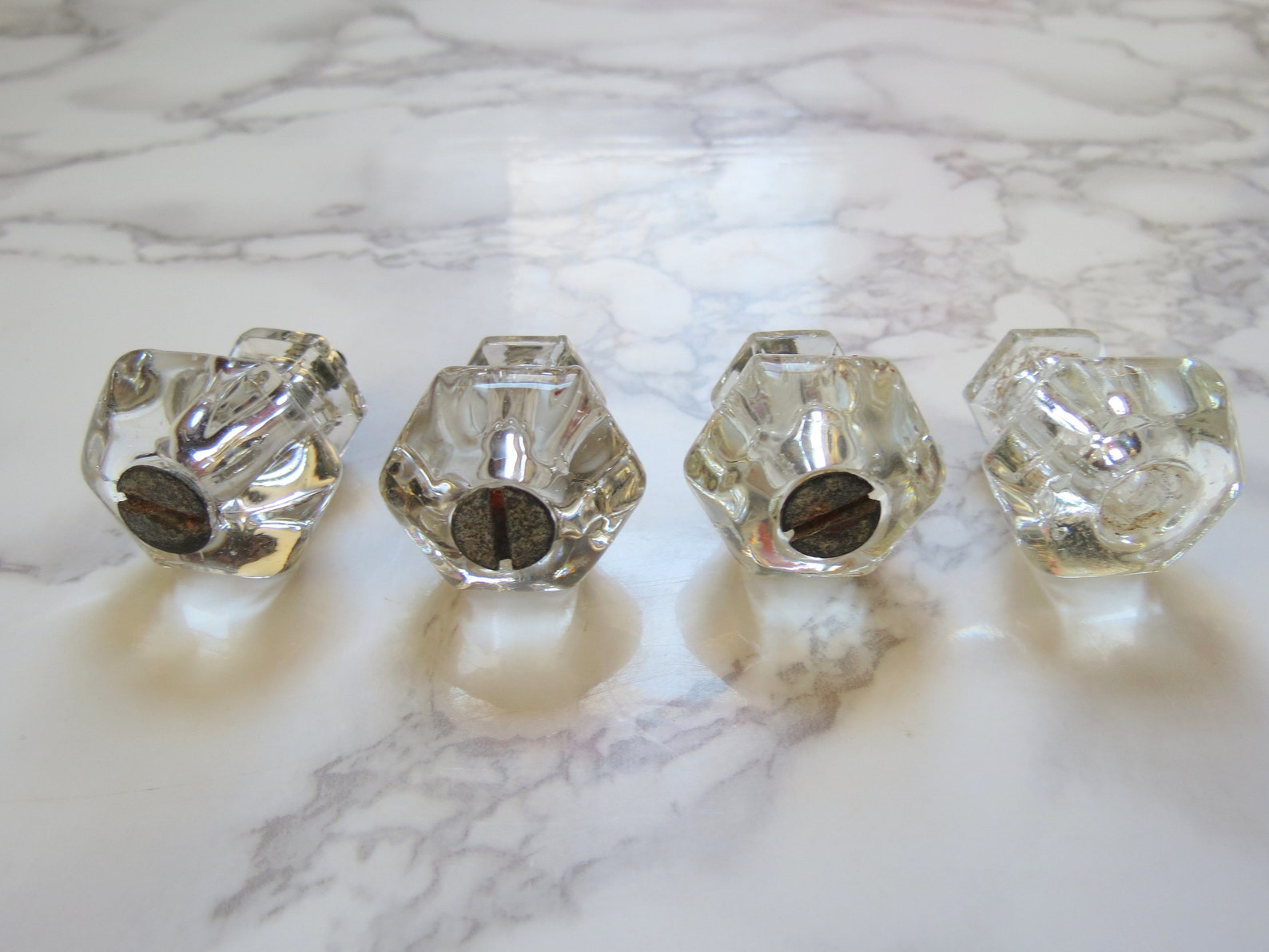 Antique Glass Drawer Pulls // Vintage Set of Four Etsy