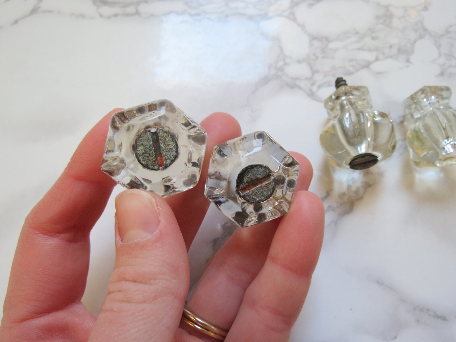 Antique Glass Drawer Pulls // Vintage Set of Four Etsy