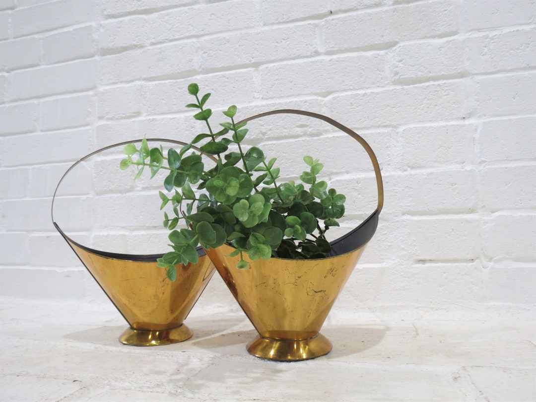 Art Deco Baskets Pair // Vintage Brass Planter Baskets, Set of TWO ...