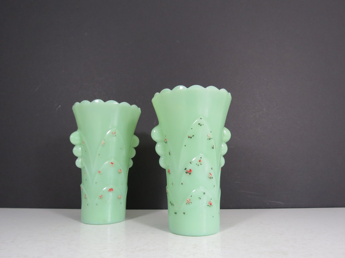 Vintage Jadeite Vase // ONE Art Deco Scalloped Edge Floral Etsy
