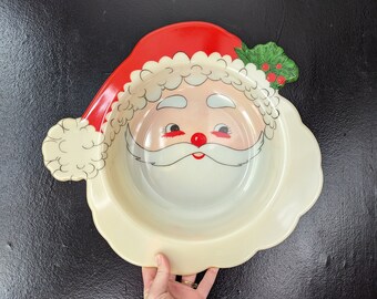 Vintage Santa Plastic Bowl // Santa Face Large Decorative Serving Bowl, Plastic Snack Bowl, Christmas Decoration, Merry Retro Hostess Gift