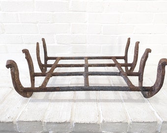 Vintage Horseshoe Log Rack // Iron Log Holder Rack, Fireplace Insert Wood Rack, Southwestern Equestrian Farmhouse Wood Rack Folk Art Grate