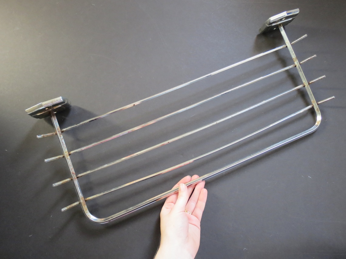 Vintage Drying Rack // Chrome Metal Wall Mount Drying Rods Etsy