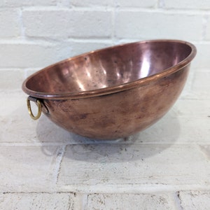 Vintage Copper Mixing Bowl // 10.5 England Weathered Copper Bowl, Copper Whisking Whipping Bowl, Rustic Farmhouse Kitchen Wall Hanging zdjęcie 9