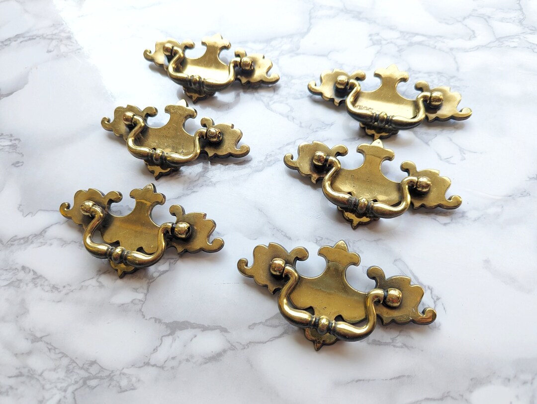 6 Brass Drawer Pulls // Small Rustic Handles, Gold/bronze Metal, Desk