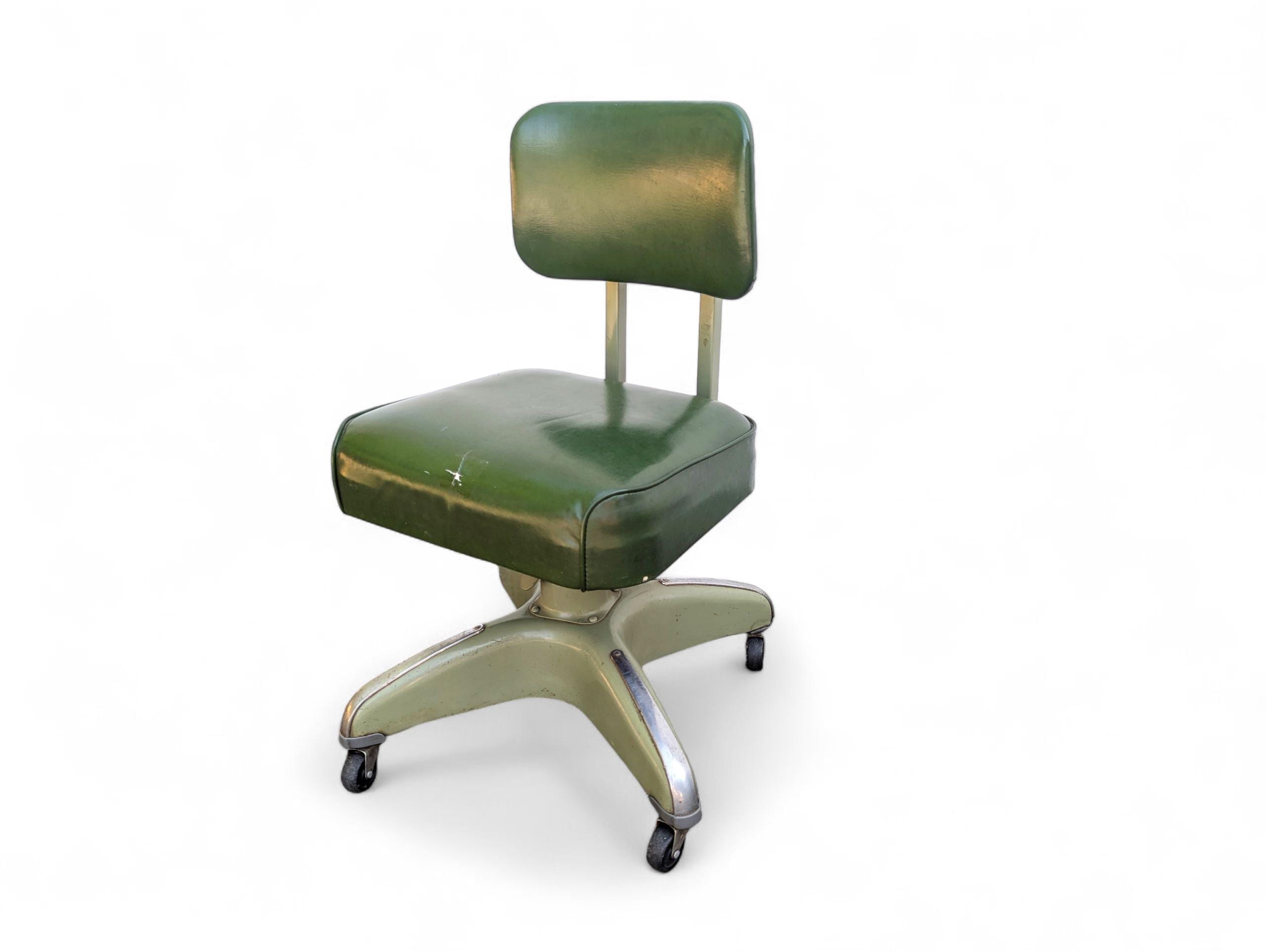 Vintage Office Chair // Industrial Style Green Vinyl and Metal
