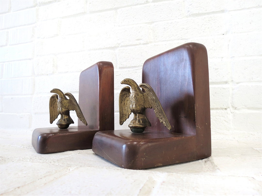 Vintage Eagle Bookends // PAIR of Mid Century Modern Brass Cast