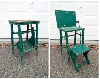 Vintage Folding Stepstool // Chippy Green Painted Step Stool Ladder, Steprite Louis Hayne & Sons NY, Farmhouse Kitchen Stool, Library Ladder