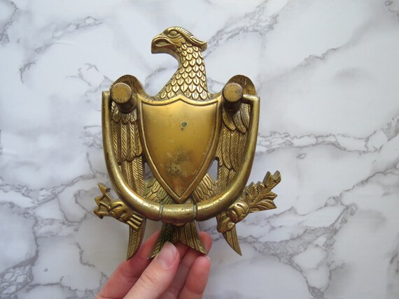 Brass Eagle Door Knocker Vintage Gold Metal Hardware Restoration Piece Americana Rustic Home Decor Curb Appeal Front Door Decoration