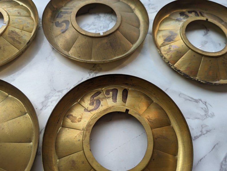 Vintage Brass Escutcheon // Medallion Design Round Brass Door Knob Backplate or Canopy, Scalloped Design Gold Metal More Available image 9