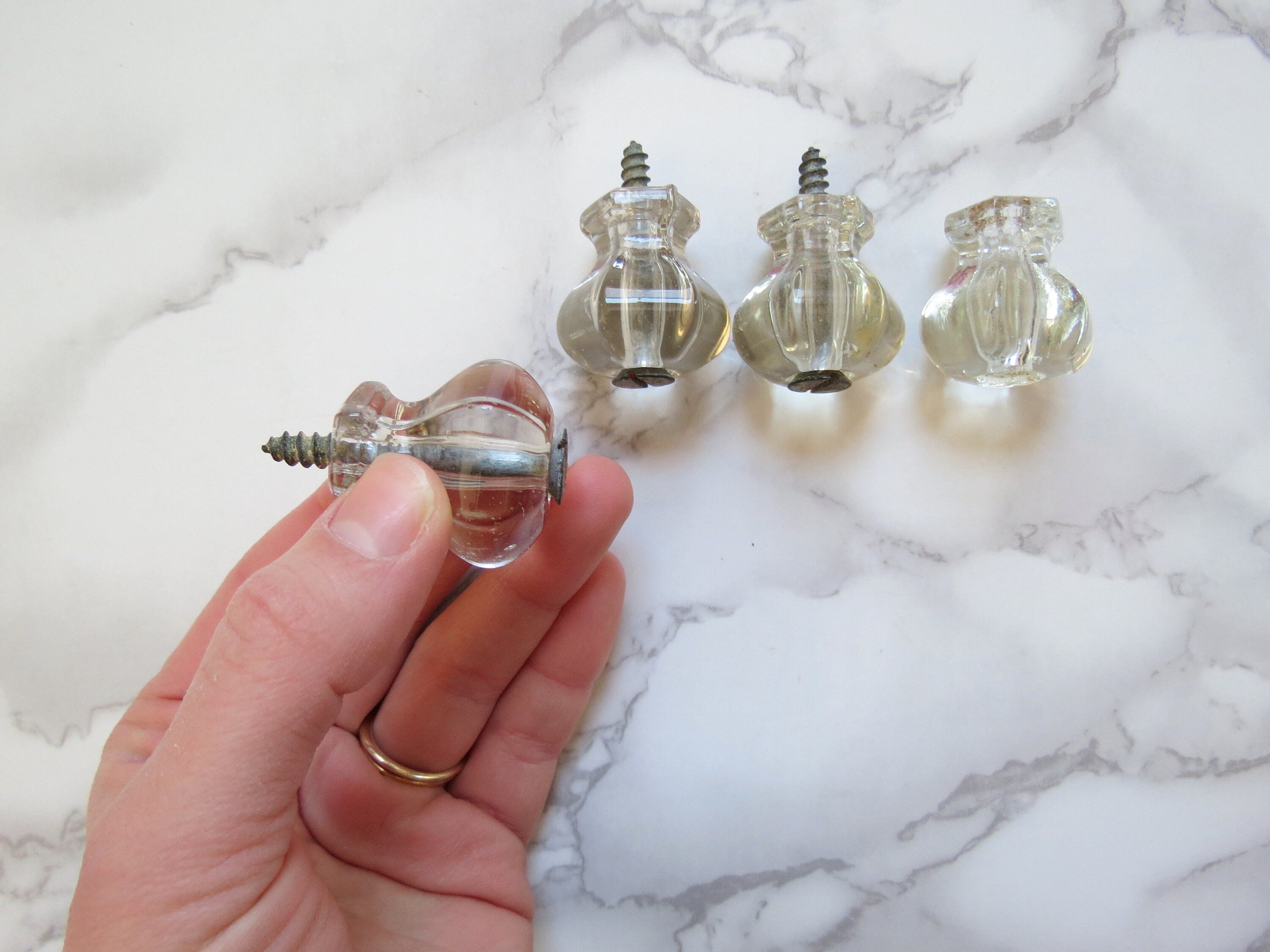 Antique Glass Drawer Pulls // Vintage Set of Four Etsy
