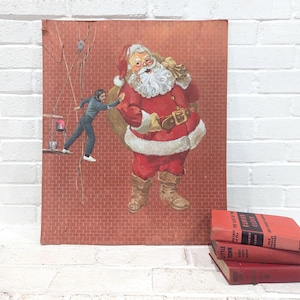 Pintura original vintage de Papá Noel // Pintura de artista callejero de Papá Noel en técnica mixta Collage de fotos Fred Hedeler Década de 1960 Década de 1970 Póster de cartón con paspartú Kitsch