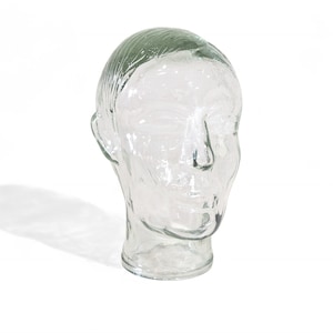 Vintage Clear Glass Head Form // Vintage Hat Display Mannequin Child&#39;s Face and Hair Textured Glass Store Display Form