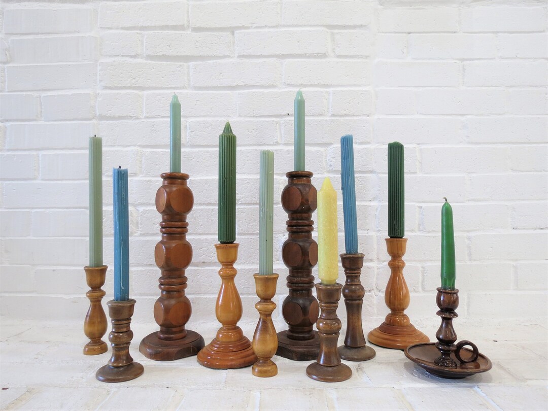 Vintage Wooden Candlesticks Collection // 10 Wooden Candleholders