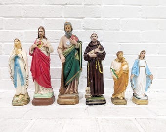 Vintage Chalkware Saint Statues // Collection of Plaster Religious