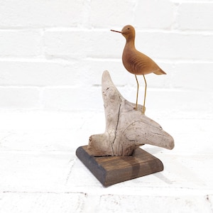 Vintage Bird Carving // Mid Century Carved Wooden Sandpiper Seagull Beach Ocean Bird Driftwood Branch Bird Sculpture Art Nautical Coastal