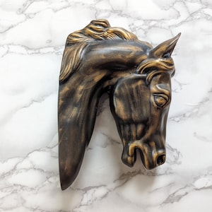 Vintage Horse Head Wall Hanging // Bronze Style Horse Bust, Ceramic Porcelain Metallic Horse Sculpture 1972 Equestrian Southwestern Art