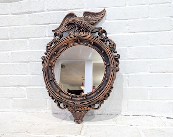 Espejo Federal Vintage // Espejo de pared Colonial con marco de PLÁSTICO, Espejo náutico con ojo de buey, Emblema de águila, Dart Ind. Plástico moldeado 1959