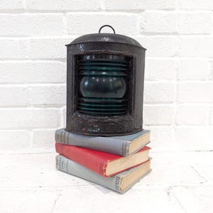 Vintage Nautical Lantern // Antique DAMAGED Distressed Ship&#39;s Lantern Black Metal Boat Lamp, Perko Style Marine Corner Lamp Salvage