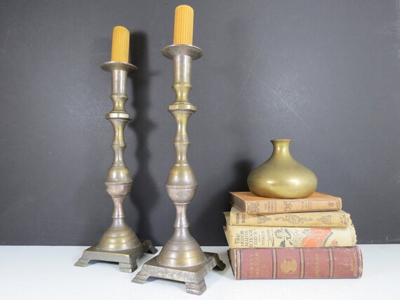 Tall Brass Candlesticks Pair // Vintage Extra Large Brass Candle Holders,  Taper Altar Candlesticks, Brass Dark Tarnished Rustic Patina -  Canada