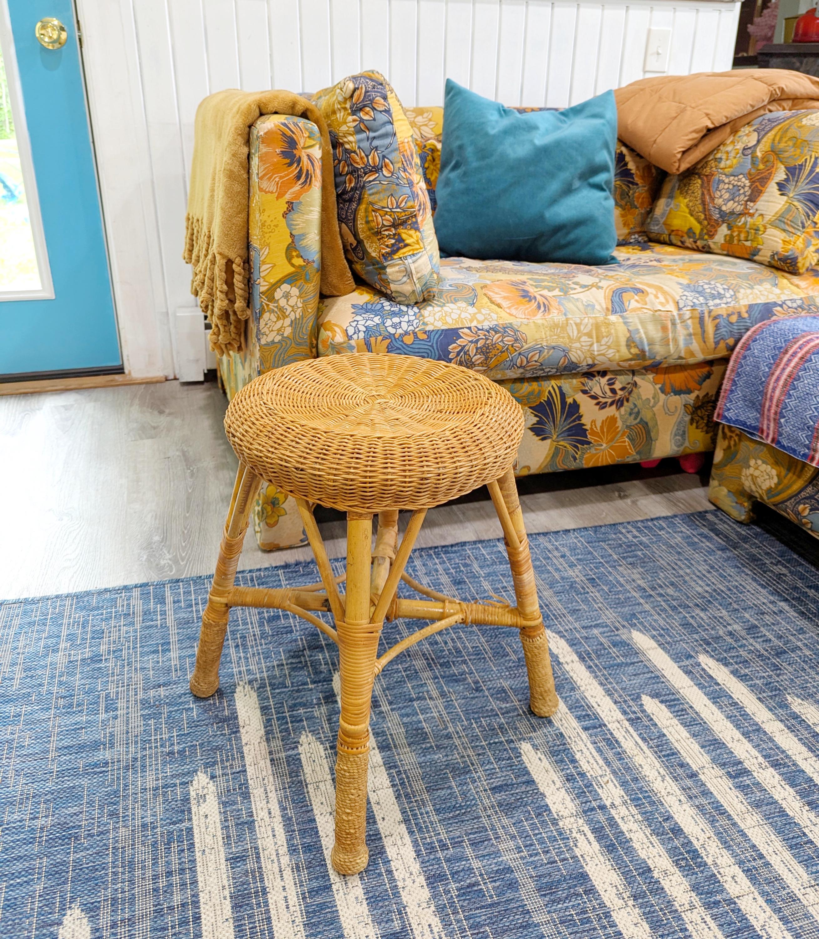 Vintage Wicker Stool // Furniture Plant Stand, Bohemian Boho