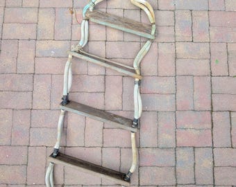 Vintage Rope Ladder // Nautical Sailboat Yacht Swimming Ladder 1950's 1960's Style Maritime Wooden Step Collapsible, Maine Nautical Hardware