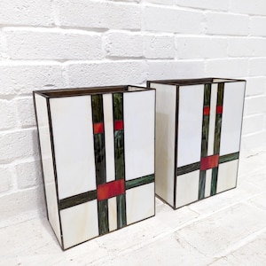 Vintage Stained Glass Sconce Shades // Mexican Mission Style Arts and Crafts Glass Wall Lamps Pair Set of Two SHADES ONLY