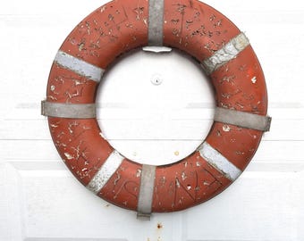 Vintage Life Preserver Ring // 30" Orange Throw Ring Wall Hanging Maine Coast Vintage, New England Beach House Nautical Camp Pool Decor