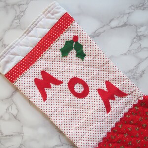 Parents' Stockings Pair // Vintage Mom and Dad Fabric Christmas Stocking Red Green White Kitsch Nostalgic Holiday Quilted Sewn 1970's 1980's image 8