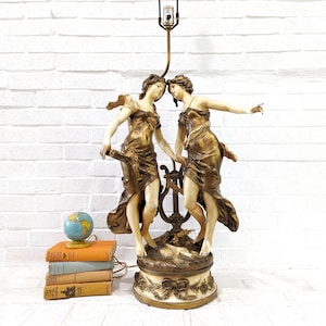Vintage Moreau Collection Francaise Lamp // French Spelter Figural Bronze Lamp Art Nouveau Sculpture Oversize Statement Lighting Gold 48"