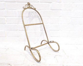 Antique 1885 Brass Easel Display // Tabletop Victorian Brass Art Rack, Sign or Menu Stand, Stamped Curved, Record Vinyl Display Book Stand